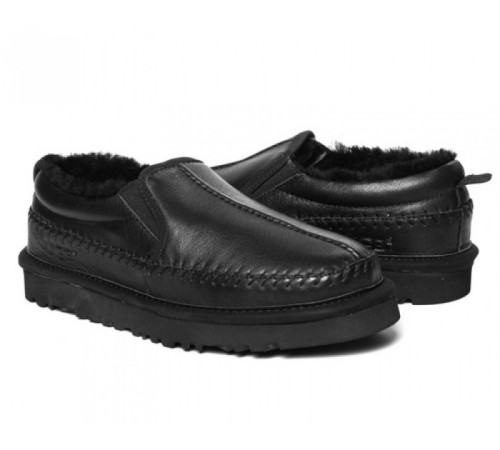 Купить UGG Mens Stitch Slip On Leather Black