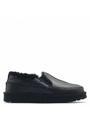 UGG Mens Stitch Slip On Leather Black