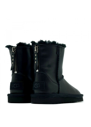 UGG Kids Classic Short Zip Leather Black